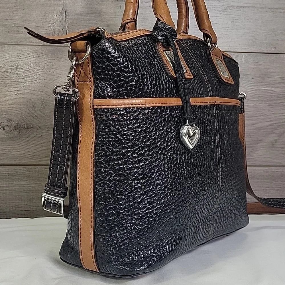 Brighton Black and Brown Pebble Leather Tote Crossbody Bag